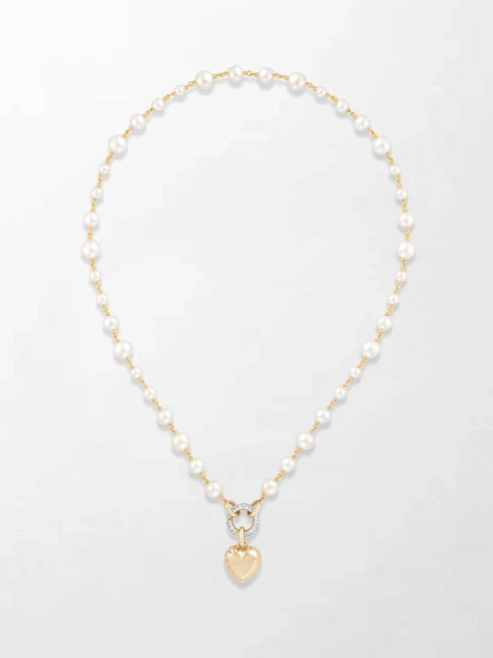 Akoya Pearl Necklace with Split Bezel Heartlight Pendant
