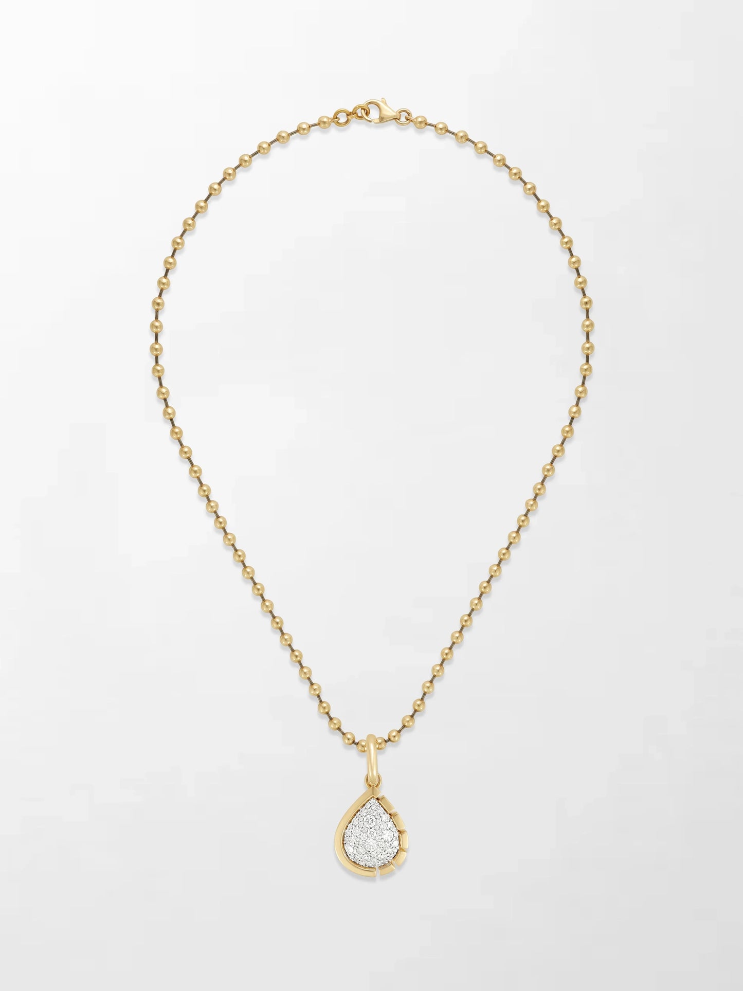 Split Bezel Snow Teardrop Pendant with Ball Chain