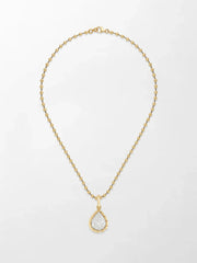 Split Bezel Snow Teardrop Pendant with Ball Chain