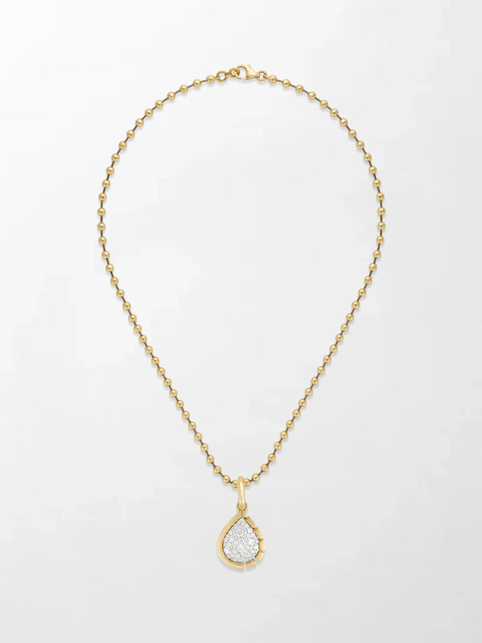 Split Bezel Snow Teardrop Pendant with Ball Chain