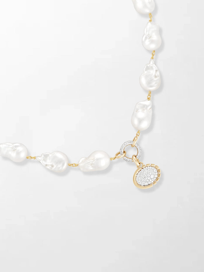 Baroque Pearl Necklace with Split Bezel Pavé Pendant