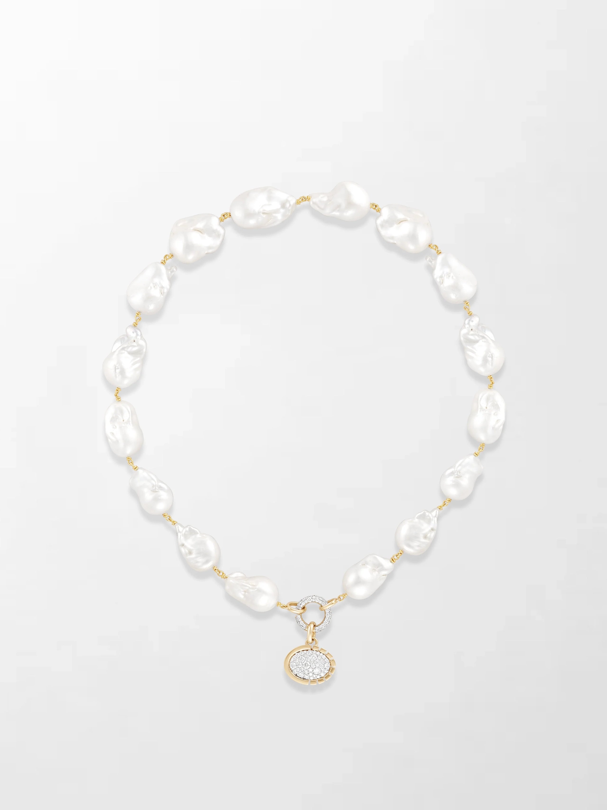 Baroque Pearl Necklace with Split Bezel Pavé Pendant