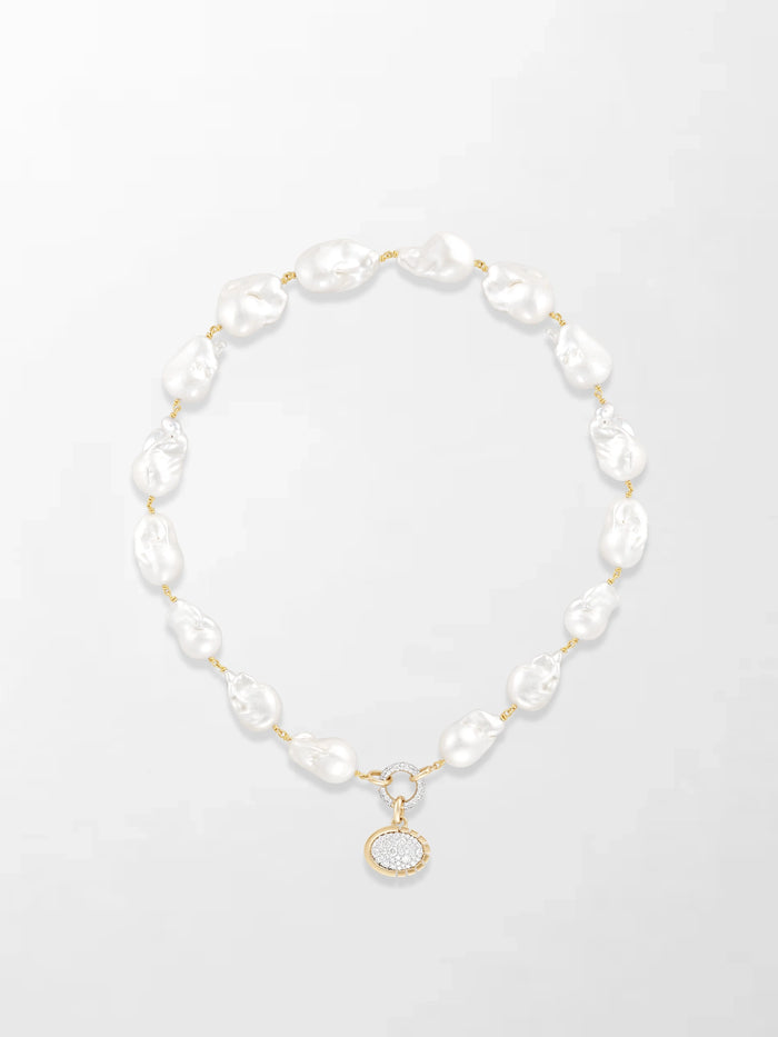 Baroque Pearl Necklace with Split Bezel Pavé Pendant