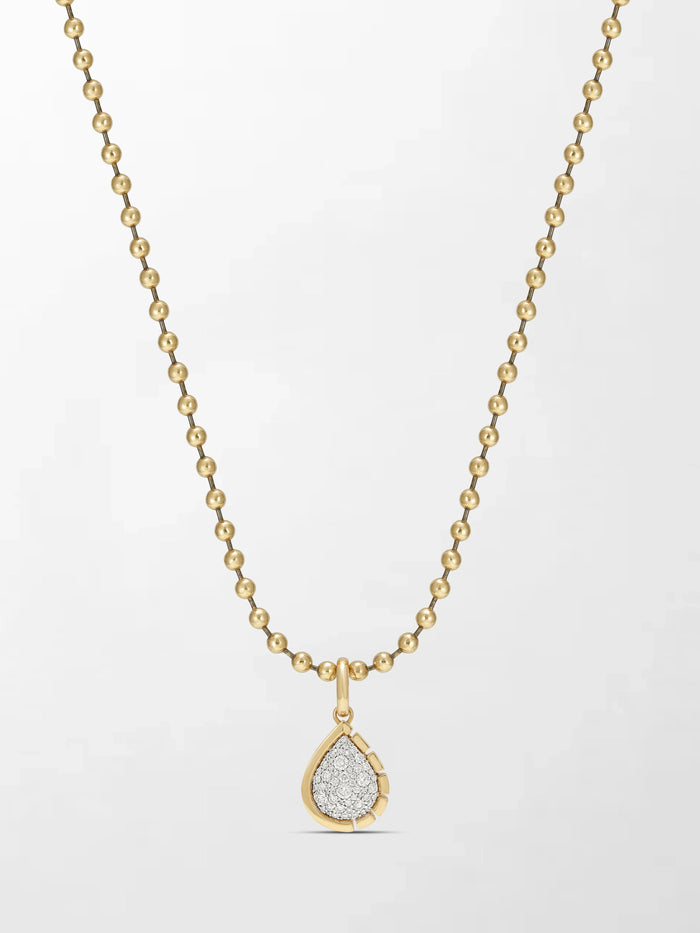 Split Bezel Snow Teardrop Pendant with Ball Chain