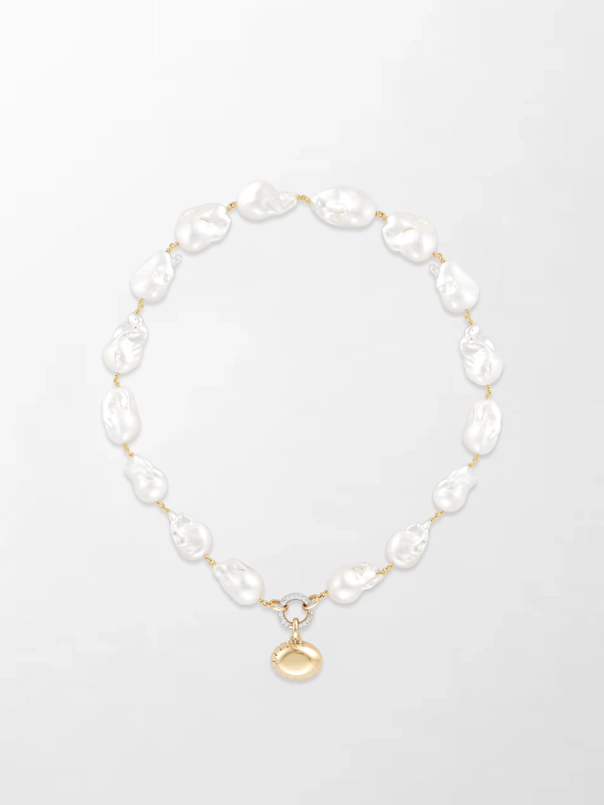 Baroque Pearl Necklace with Split Bezel Pavé Pendant