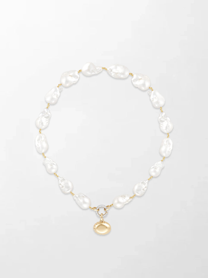 Baroque Pearl Necklace with Split Bezel Pavé Pendant