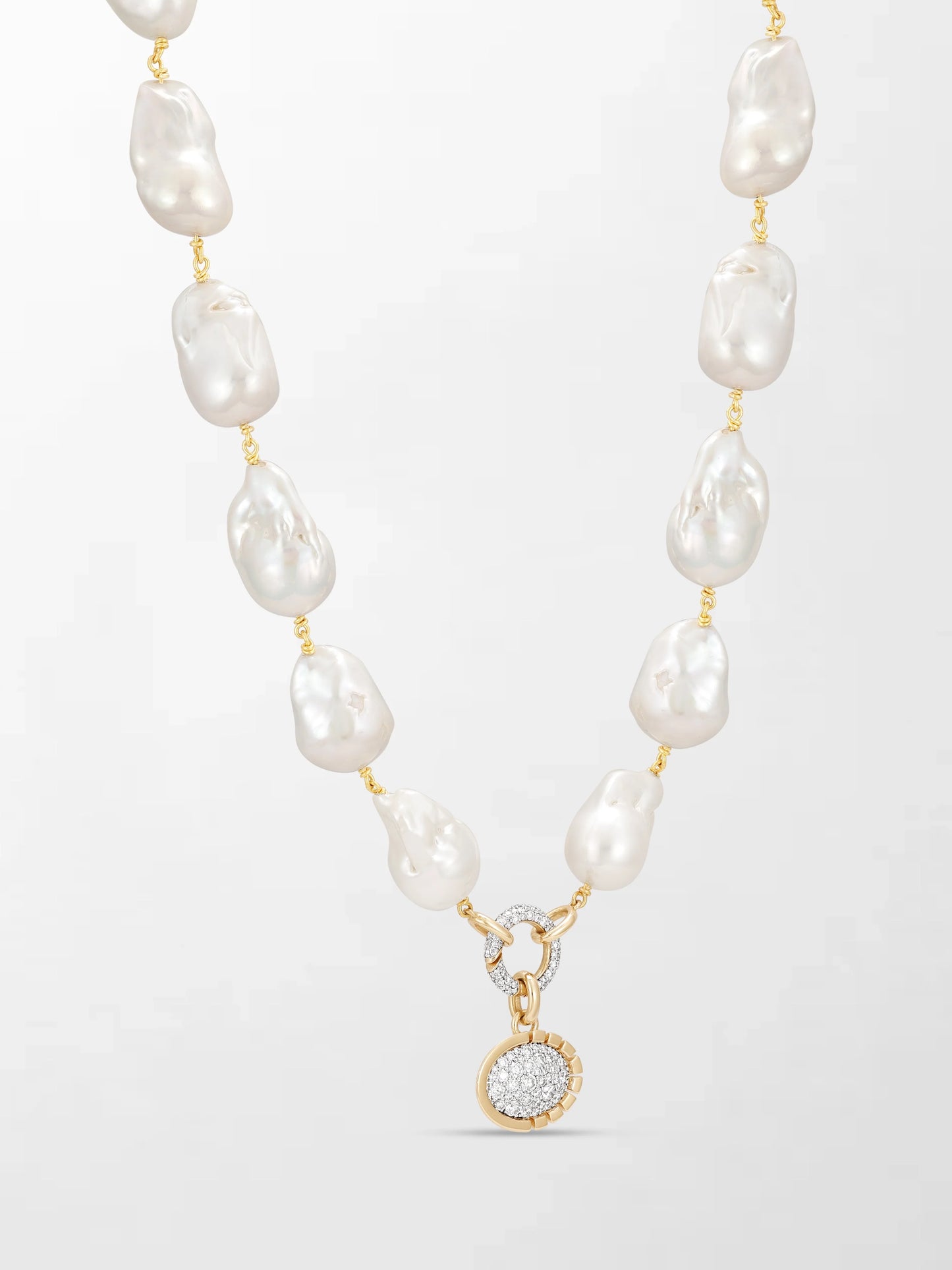 Baroque Pearl Necklace with Split Bezel Pavé Pendant