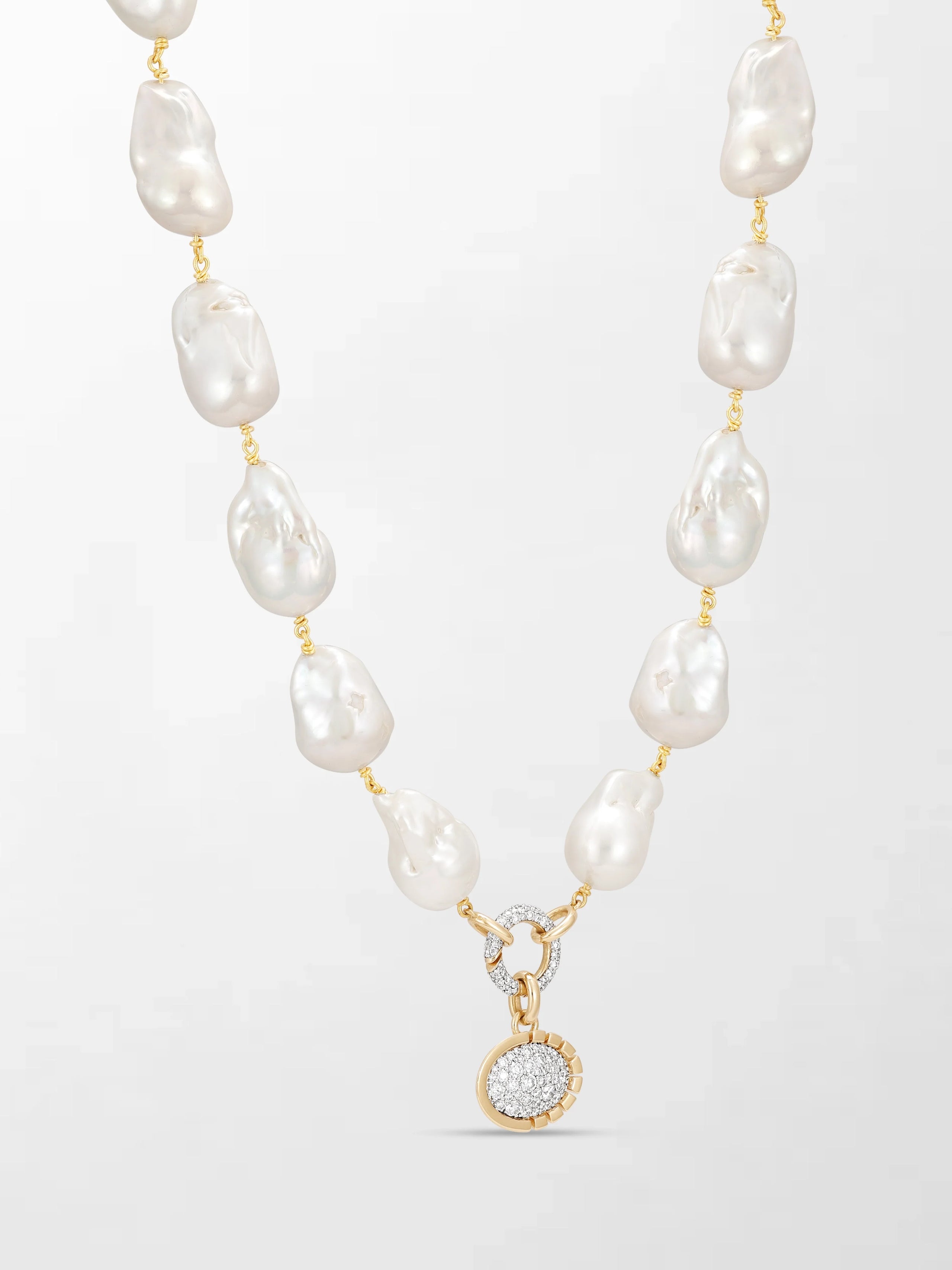 Baroque Pearl Necklace with Split Bezel Pavé Pendant