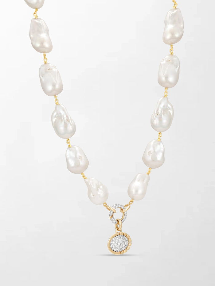 Baroque Pearl Necklace with Split Bezel Pavé Pendant