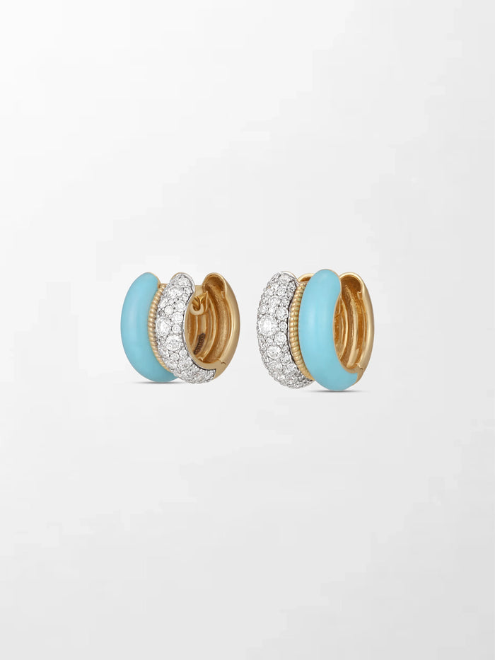 Duo Blue Enamel Pavé Huggie