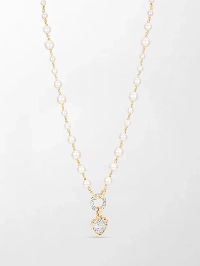 Akoya Pearl Necklace with Split Bezel Heartlight Pendant