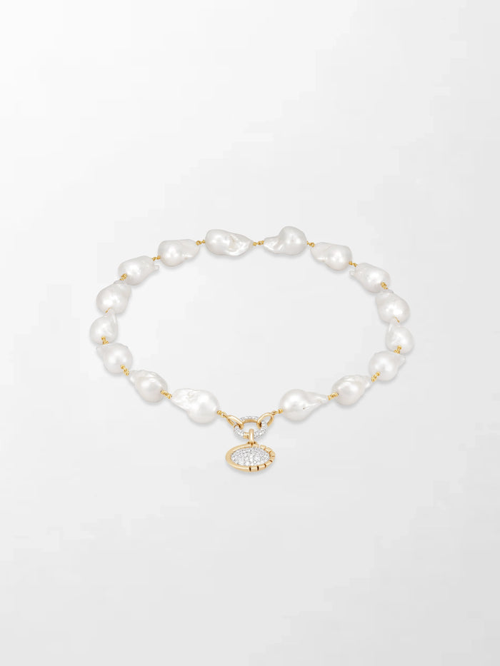 Baroque Pearl Necklace with Split Bezel Pavé Pendant