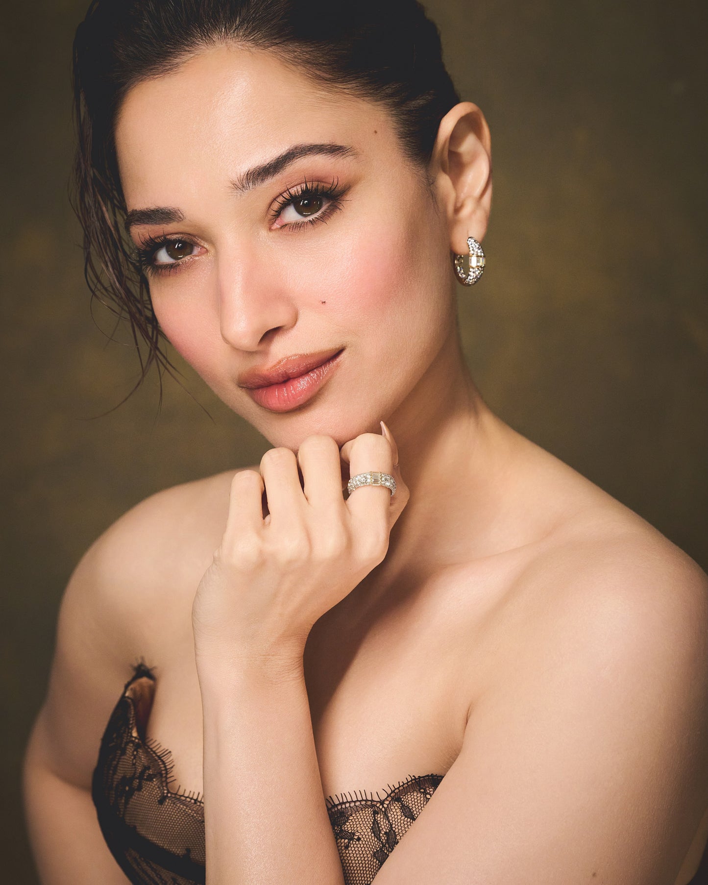 Rhodium Pavé Baguette hoops